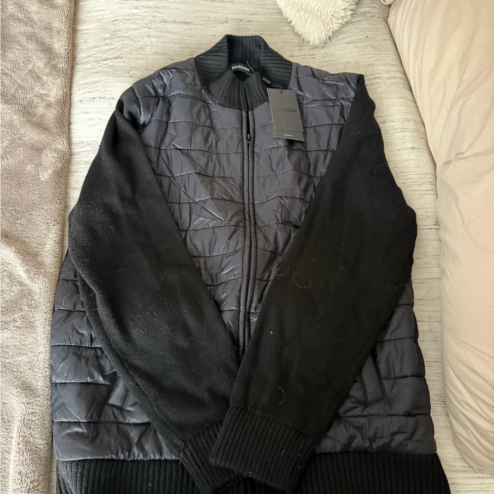 NAADAM Black Quilted Zip-Up Sweater